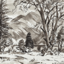 ABT From Onich Hotel Garden, ink and wash on paper, 29 x 38 cm