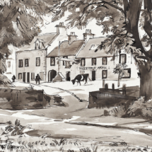 ABT Tweedale Arms, Gifford, pen and ink wash on paper, 27 x 38 cm