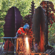 Andrea Geile working on her sculptures in Corten steel